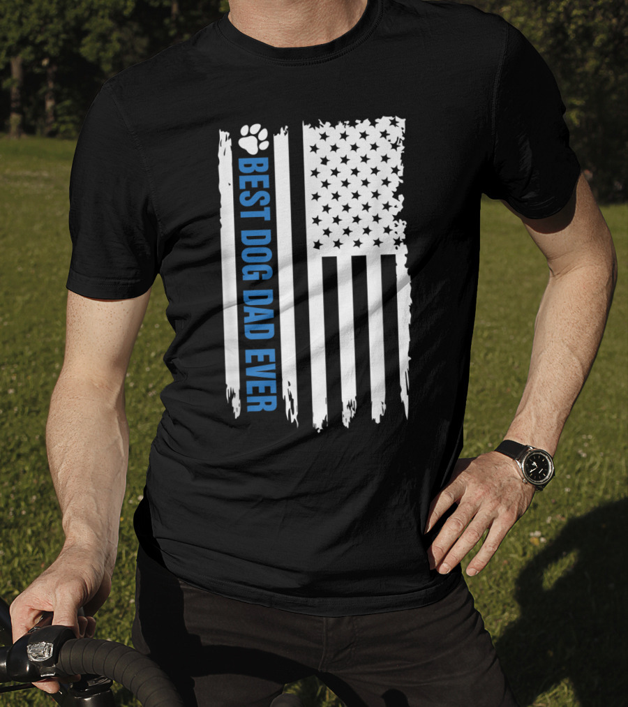 Best Dog Dad Ever Paw Print American Flag T-Shirt