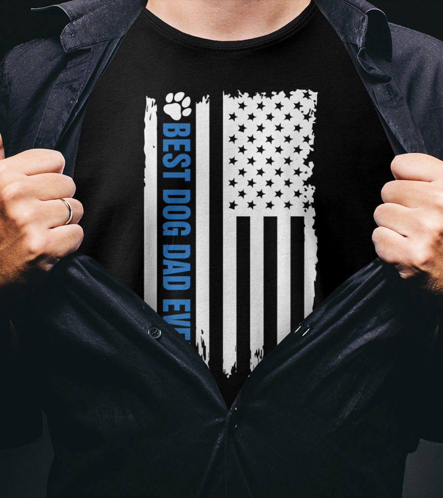 Best Dog Dad Ever Paw Print American Flag T-Shirt