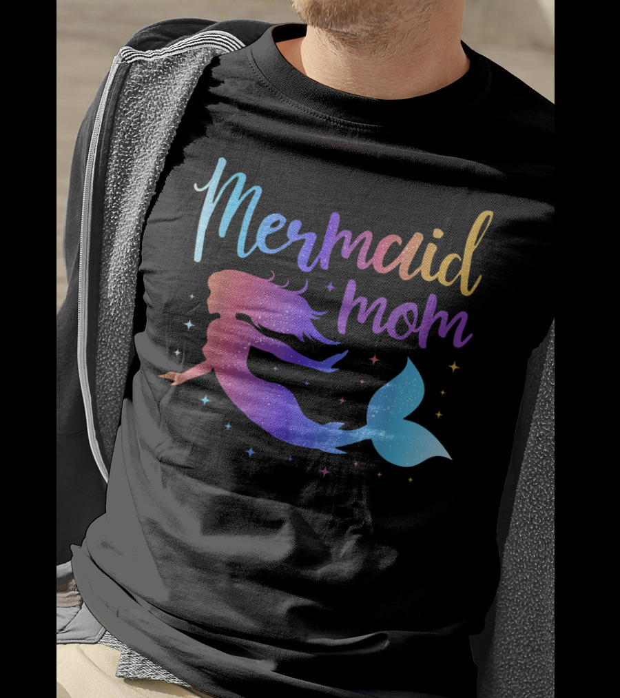Mermaid Mom Rainbow Silhouette Birthday Party Matching T-Shirt