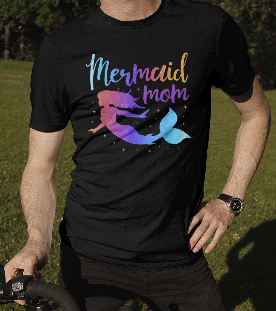 Mermaid Mom Rainbow Silhouette Birthday Party Matching T-Shirt