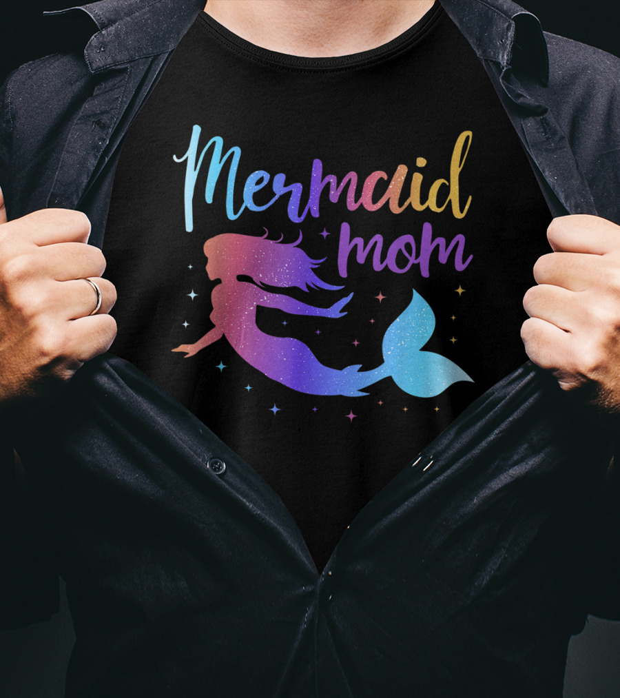 Mermaid Mom Rainbow Silhouette Birthday Party Matching T-Shirt