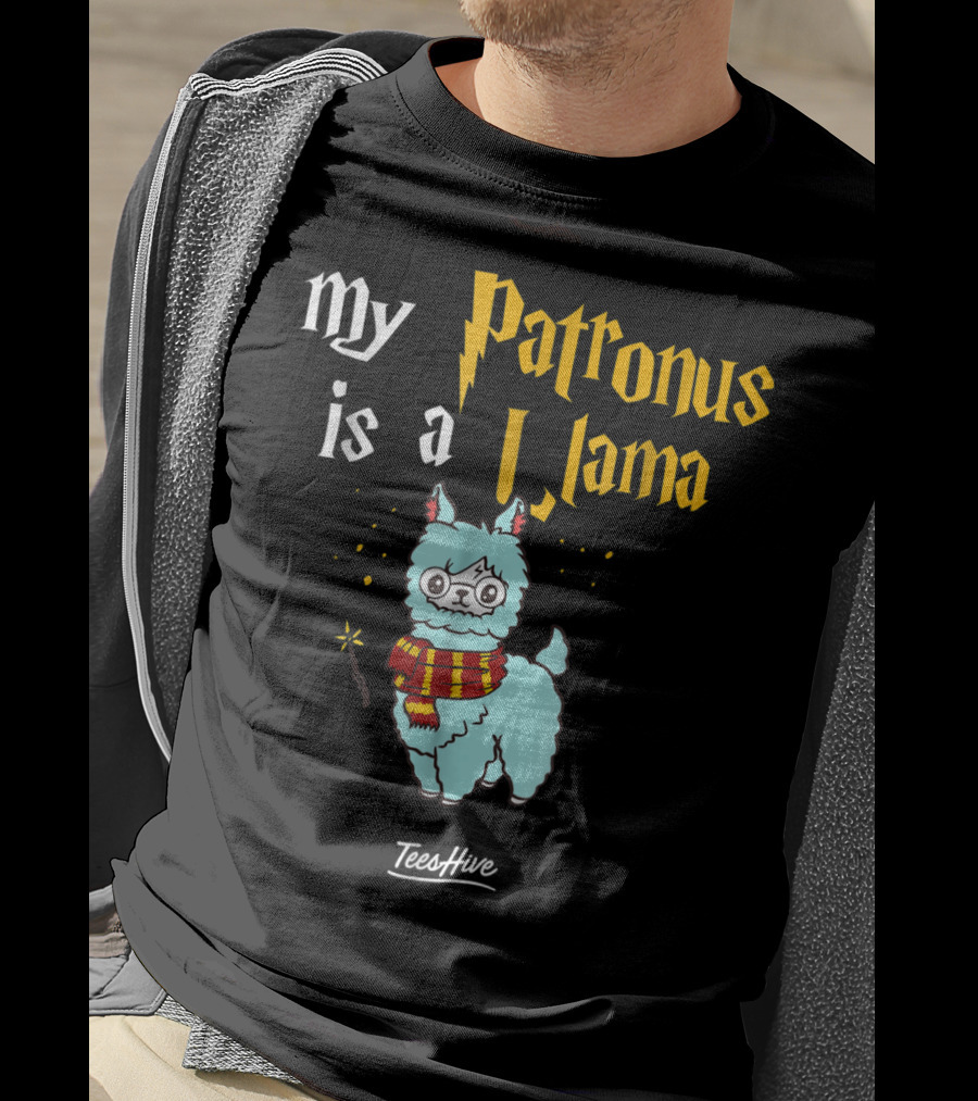 My Patronus Is A Llama Funny Llama Lover Magic Wand Scarf TeesHive T-Shirt