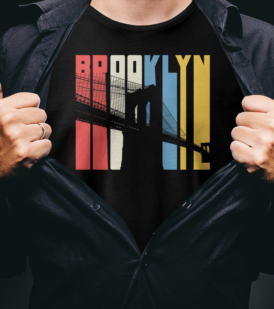 Brooklyn Bridge New York City Red Blue Yellow T-Shirt
