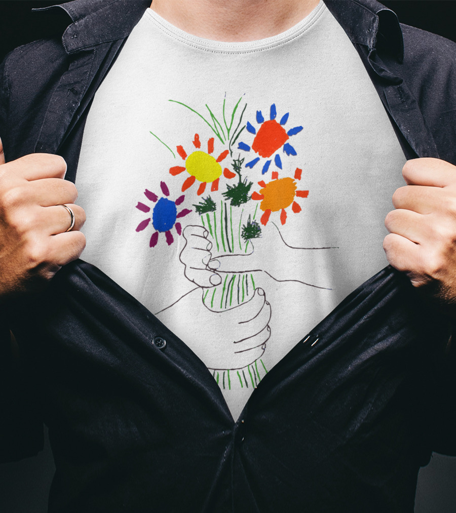 Pablo Picasso Colorful Bouquet With Hands Of Peace Signature 1958 T-Shirt