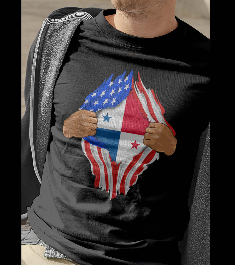 Panamanian Blood Inside Me American Flag Panama Flag Tear T-Shirt