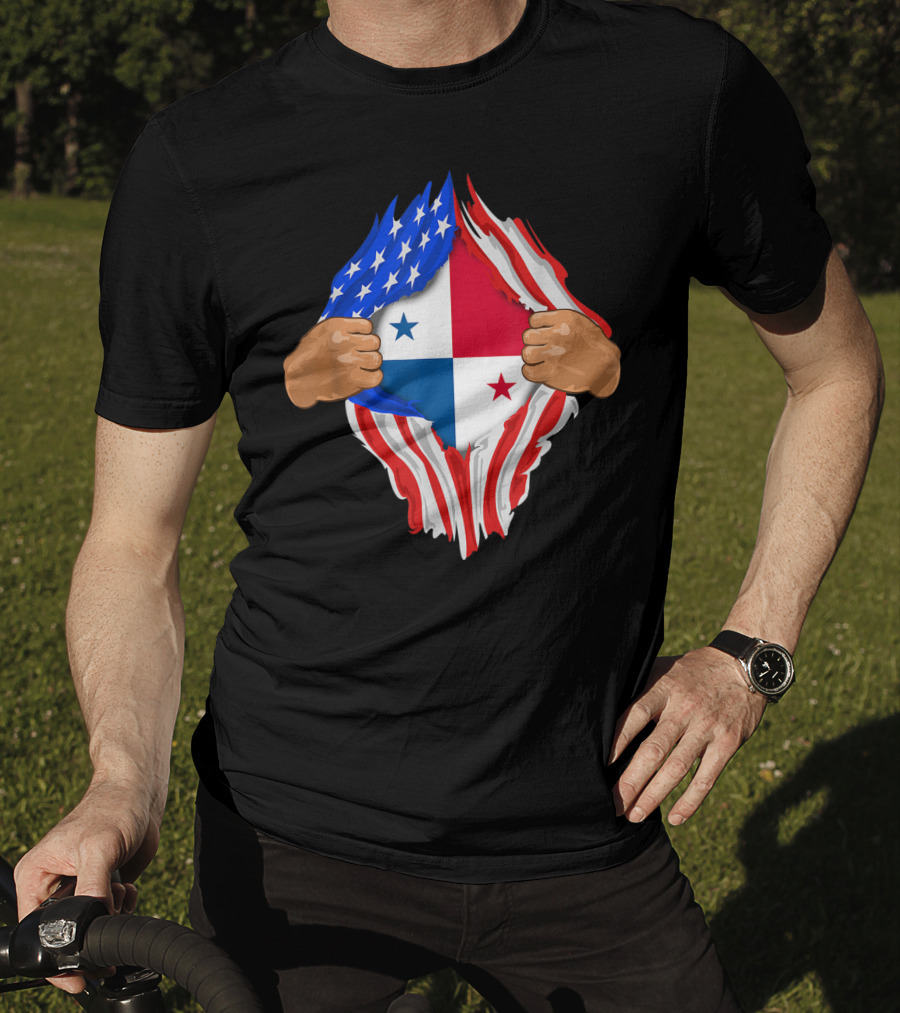 Panamanian Blood Inside Me American Flag Panama Flag Tear T-Shirt