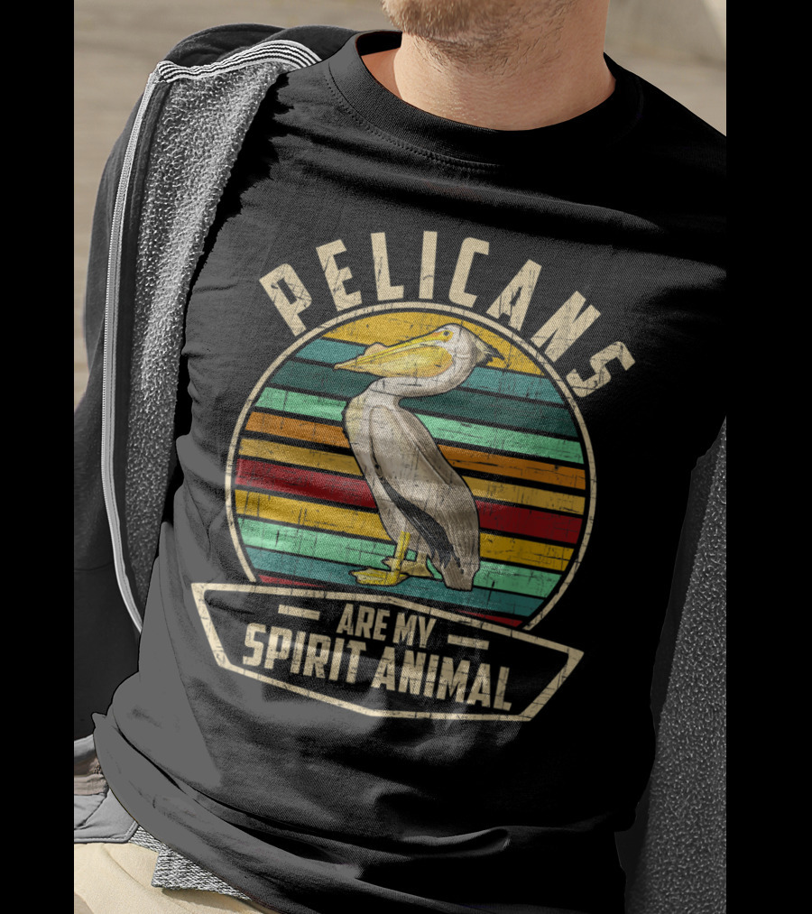 Pelicans Are My Spirit Animal Vintage Style Retro Stripes T-Shirt