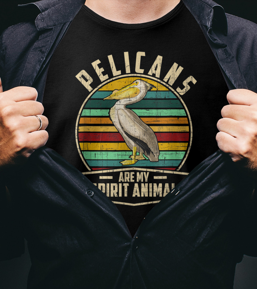 Pelicans Are My Spirit Animal Vintage Style Retro Stripes T-Shirt