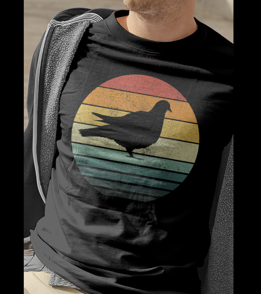 Pigeon Silhouette Vintage 70s Sunset Animal Natur Retro T-Shirt