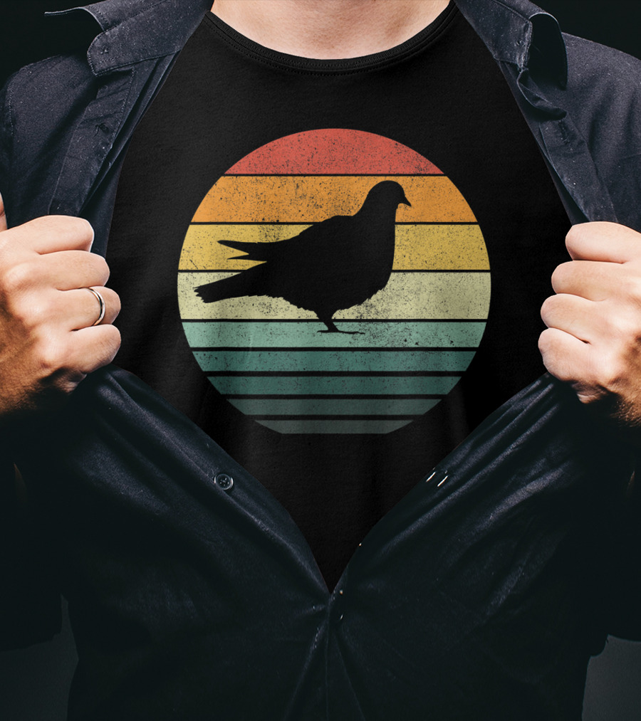 Pigeon Silhouette Vintage 70s Sunset Animal Natur Retro T-Shirt