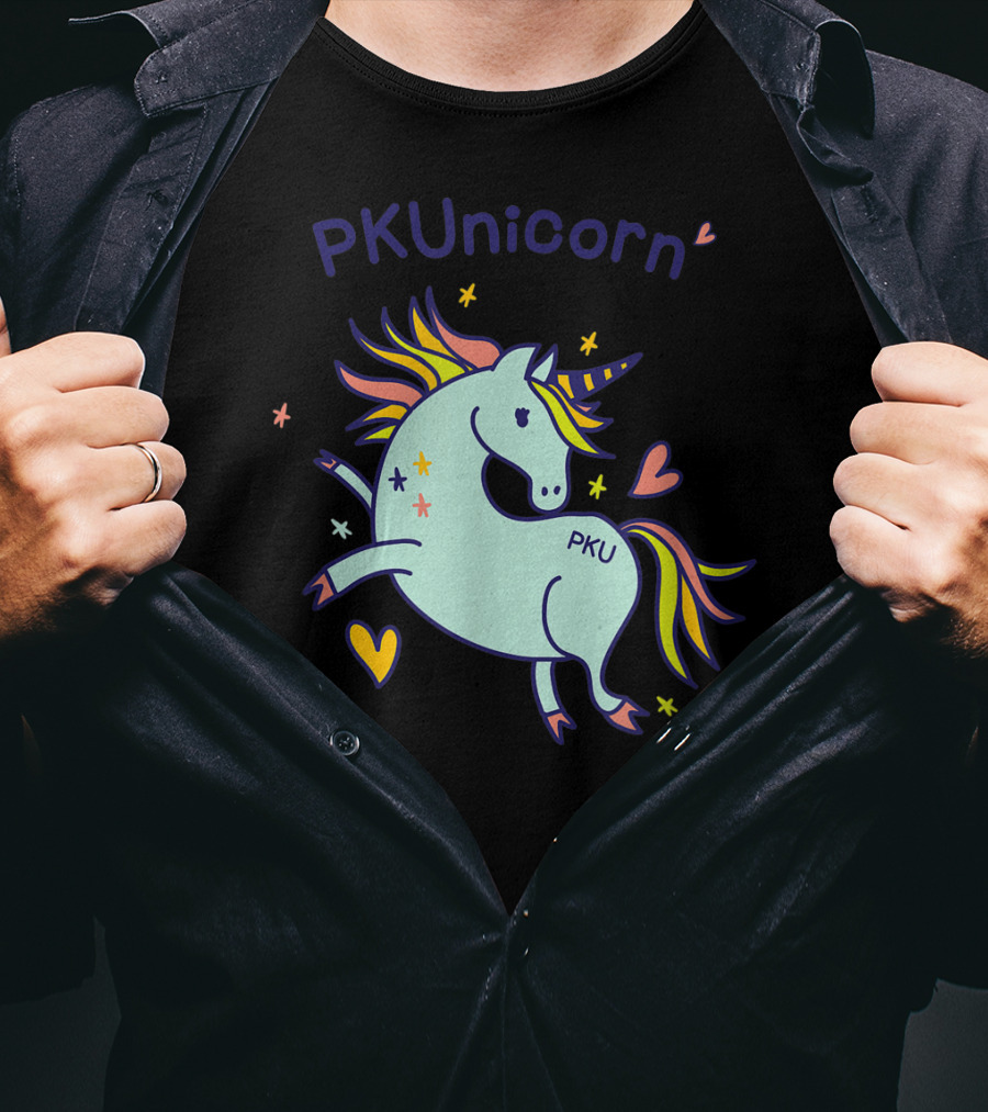 PKUnicorn PKU Awareness Cute Unicorn With Hearts And Stars T-Shirt