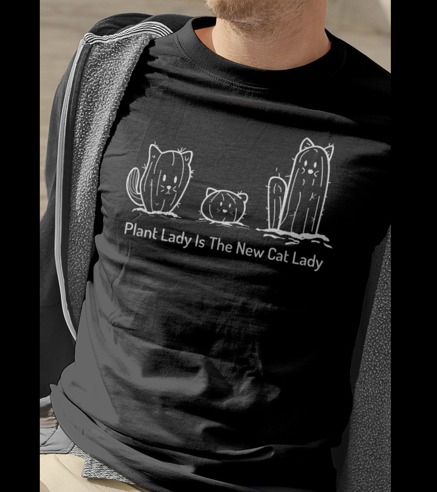 Plant Lady Is The New Cat Lady Succulent Cactus Kitty Sketch T-Shirt