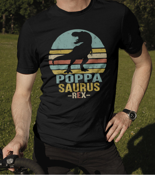 Poppasaurus Rex Retro Dinosaur Silhouette Poppa Saurus T-Shirt