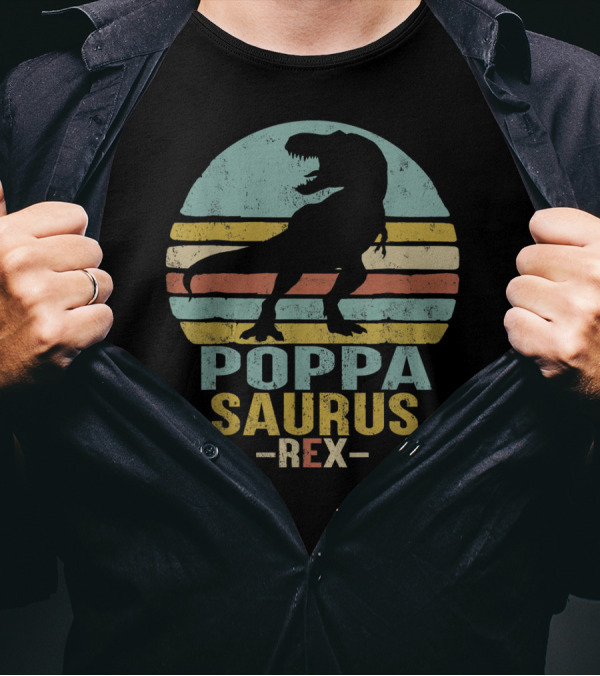 Poppasaurus Rex Retro Dinosaur Silhouette Poppa Saurus T-Shirt