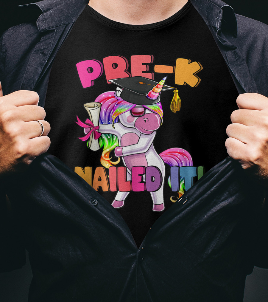 Pre-K Nailed It Flossing Rainbow Unicorn Graduation T-Shirt
