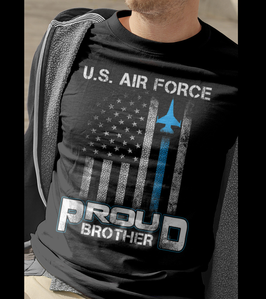 U.S. Air Force Proud Brother American Flag Blue Jet T-Shirt