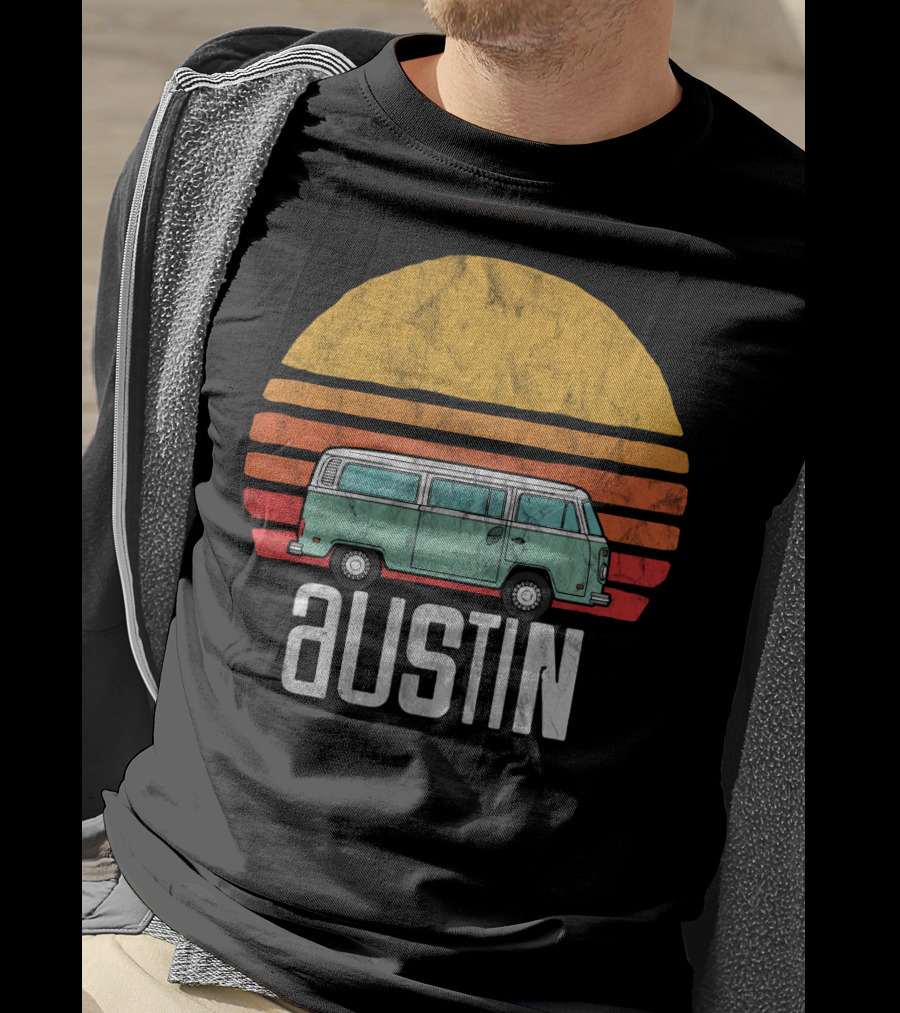 Retro Austin Texas Hippie Van Sunset Beach Bum Surfer T-Shirt