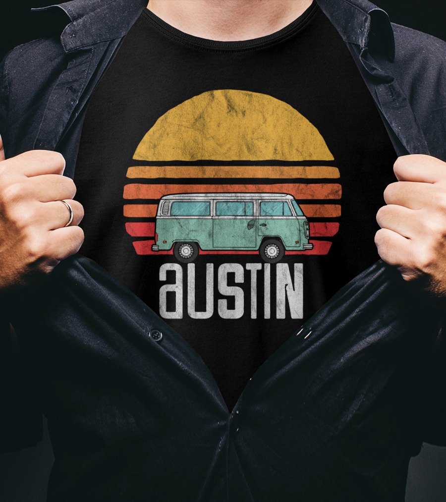 Retro Austin Texas Hippie Van Sunset Beach Bum Surfer T-Shirt