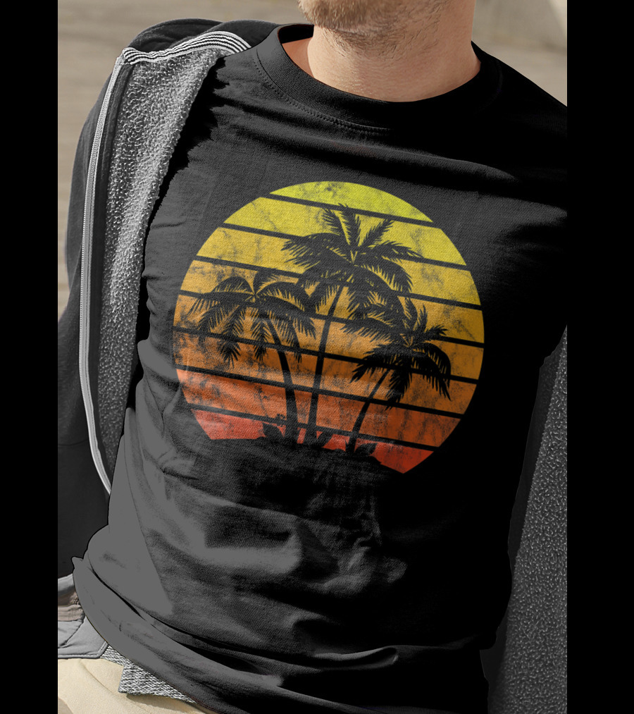 Retro Vintage Sunset Coco Palm Tree Tropica T-Shirt