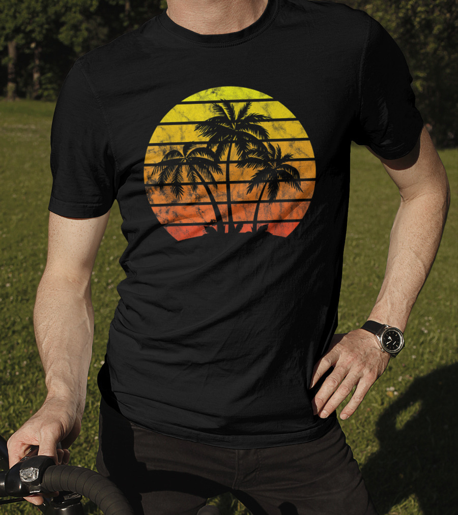 Retro Vintage Sunset Coco Palm Tree Tropica T-Shirt
