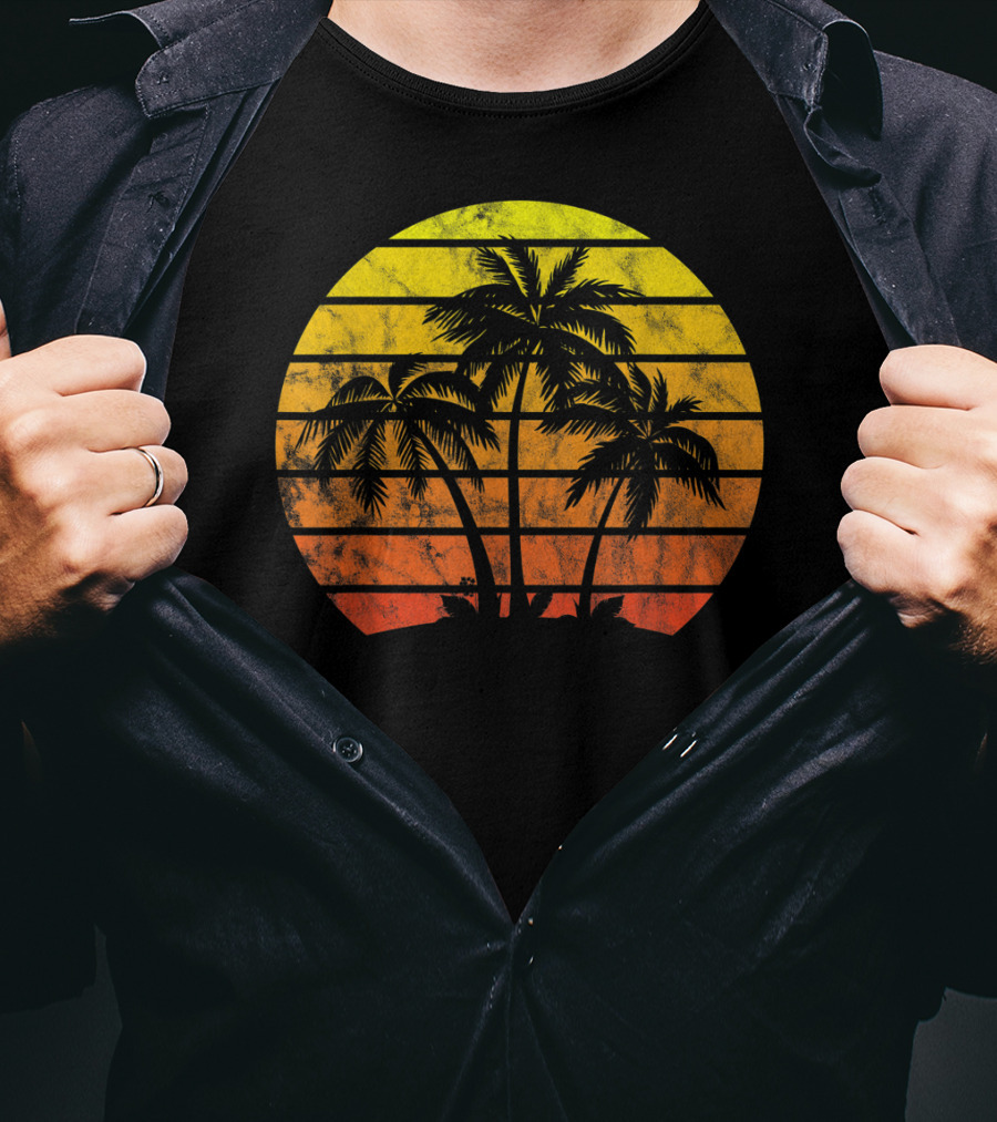 Retro Vintage Sunset Coco Palm Tree Tropica T-Shirt