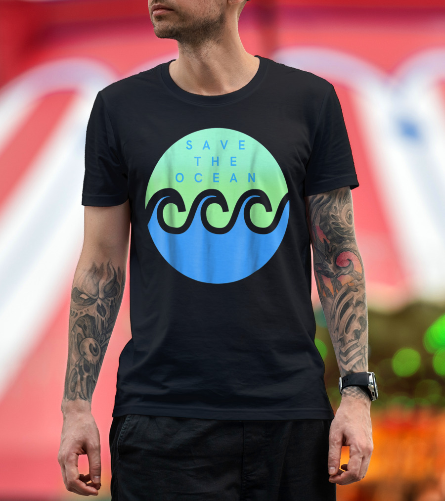 Save The Ocean Stop The Pollution of Our Seas Waves Circle T-Shirt
