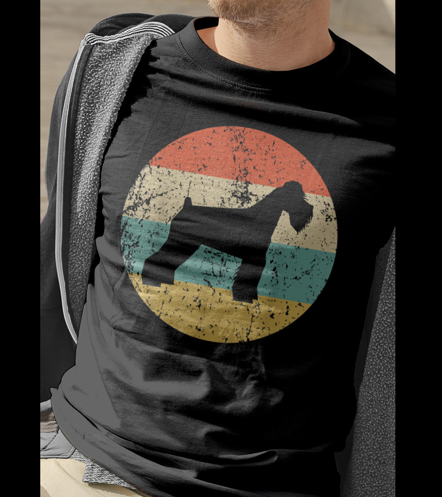 Retro Striped Schnauzer Silhouette Vintage Dog Profile T-Shirt