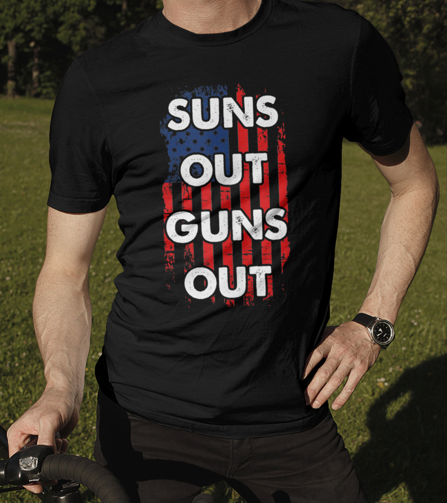 Suns Out Guns Out American USA Flag Sunsout Patriotic Red White Blue T-Shirt