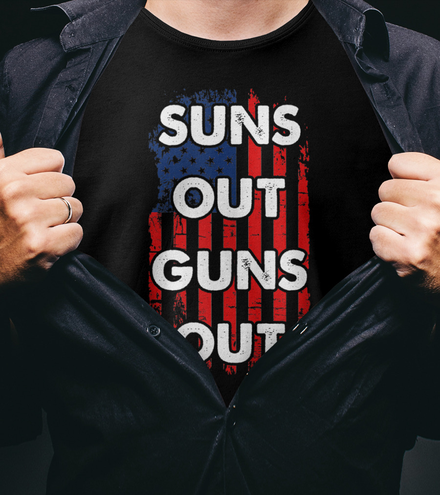 Suns Out Guns Out American USA Flag Sunsout Patriotic Red White Blue T-Shirt