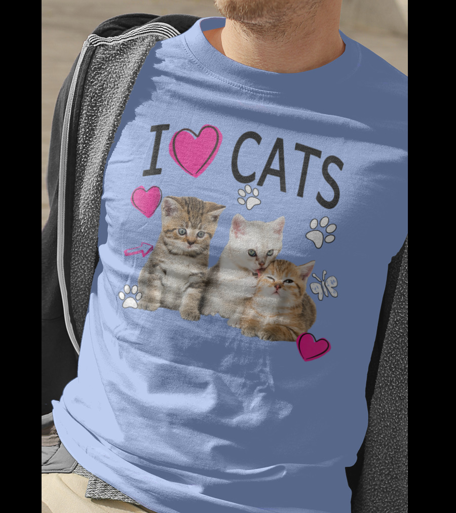 I Love Cats Kittens Hearts And Paws T-Shirt