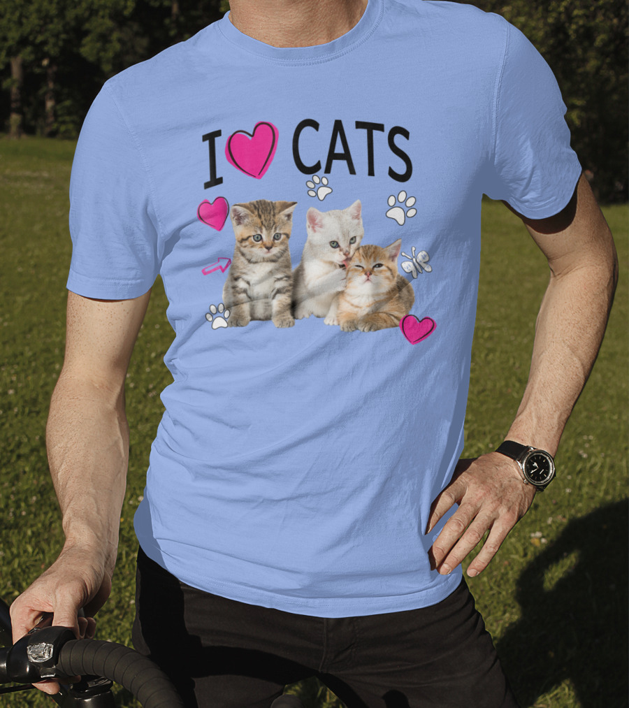 I Love Cats Kittens Hearts And Paws T-Shirt