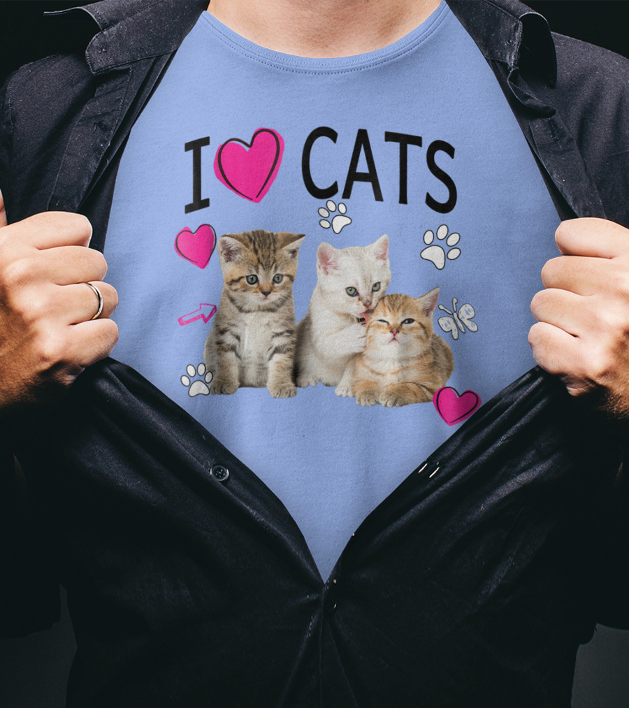 I Love Cats Kittens Hearts And Paws T-Shirt