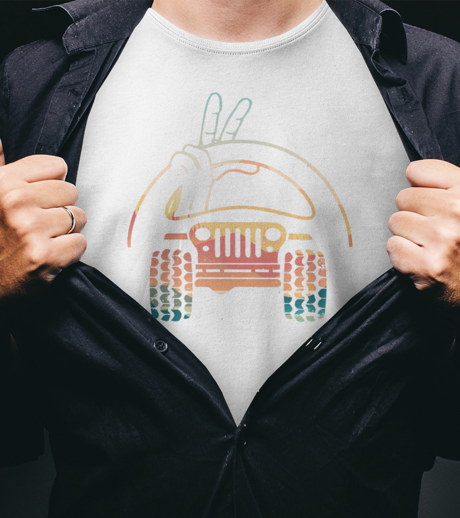 Jeep Wave Peace Sign Retro Vintage Look T-Shirt