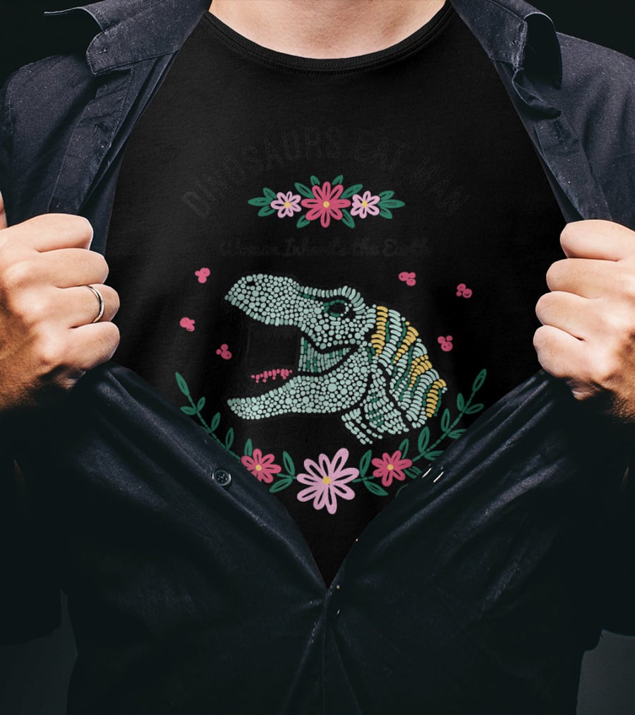 Jurassic Park Dinosaurs Eat Man Woman Inherits The Earth T-Rex Floral T-Shirt