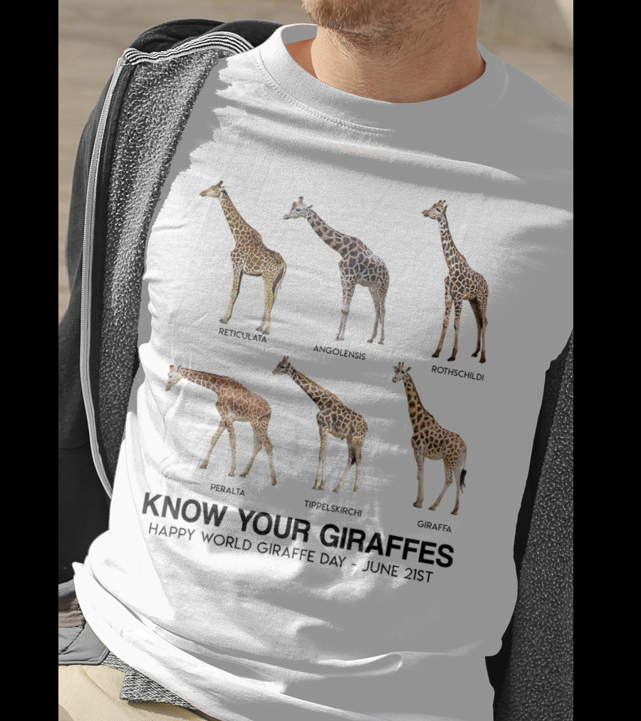 Know Your Giraffes Reticulated Masai Rothschild Peralta Angolan Giraffa Happy World Giraffe Day June 21st T-Shirt
