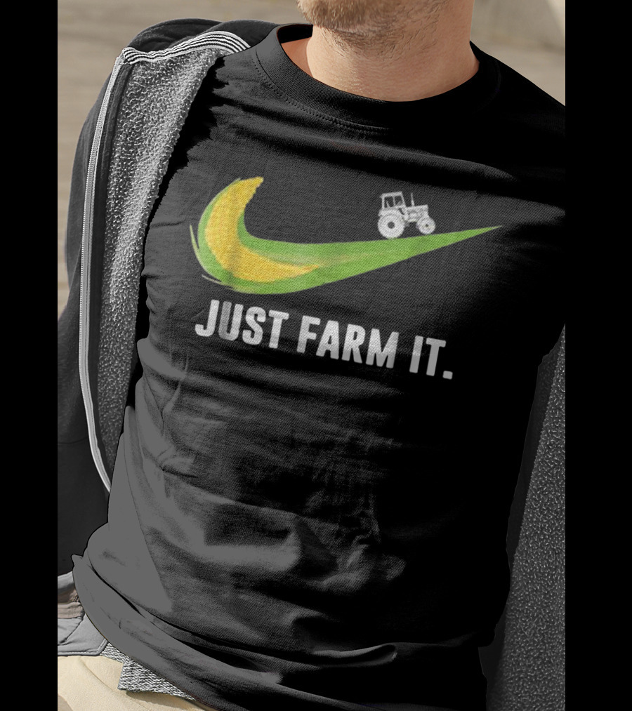 Just Farm It Maize Farmer Corn Tractor Swoosh T-Shirt