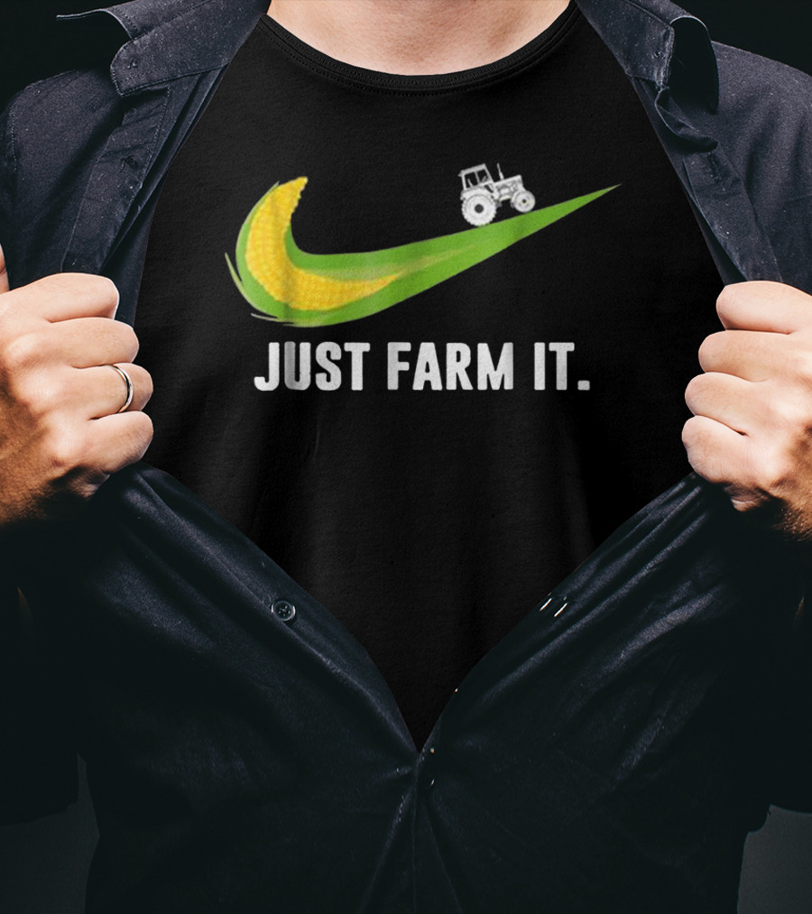 Just Farm It Maize Farmer Corn Tractor Swoosh T-Shirt