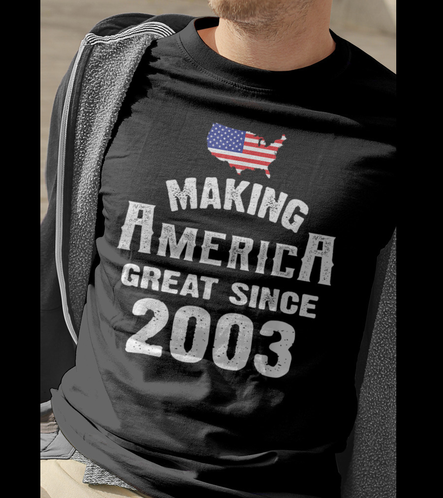 Making America Great Since 2003 16th Year Old 16 USA Flag Map T-Shirt
