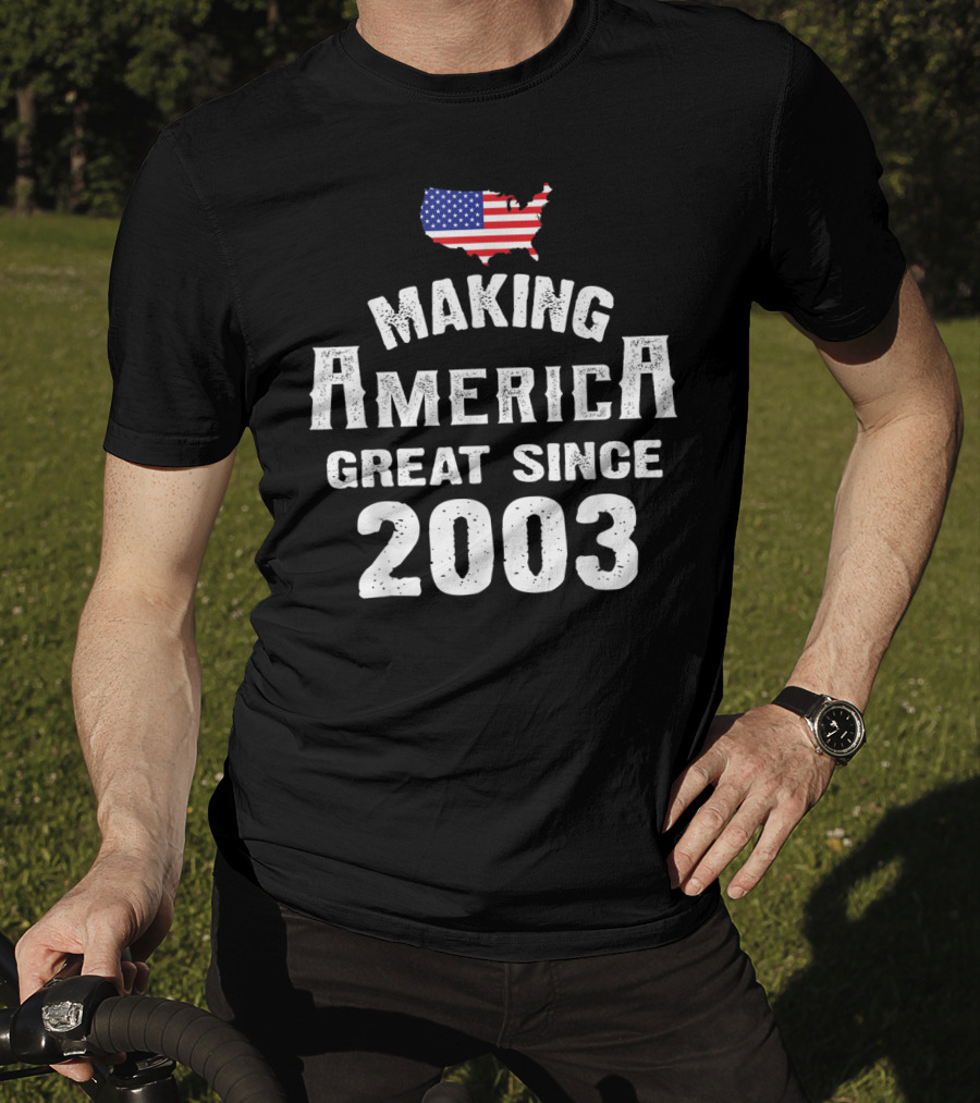 Making America Great Since 2003 16th Year Old 16 USA Flag Map T-Shirt