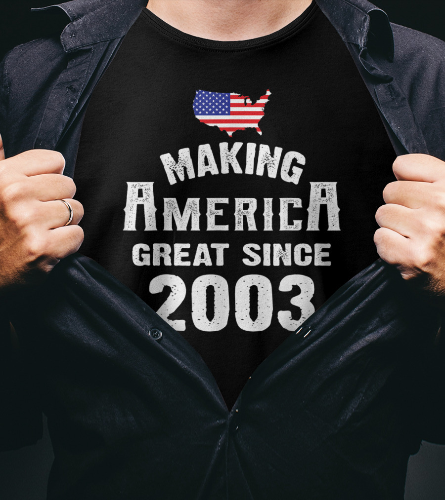 Making America Great Since 2003 16th Year Old 16 USA Flag Map T-Shirt