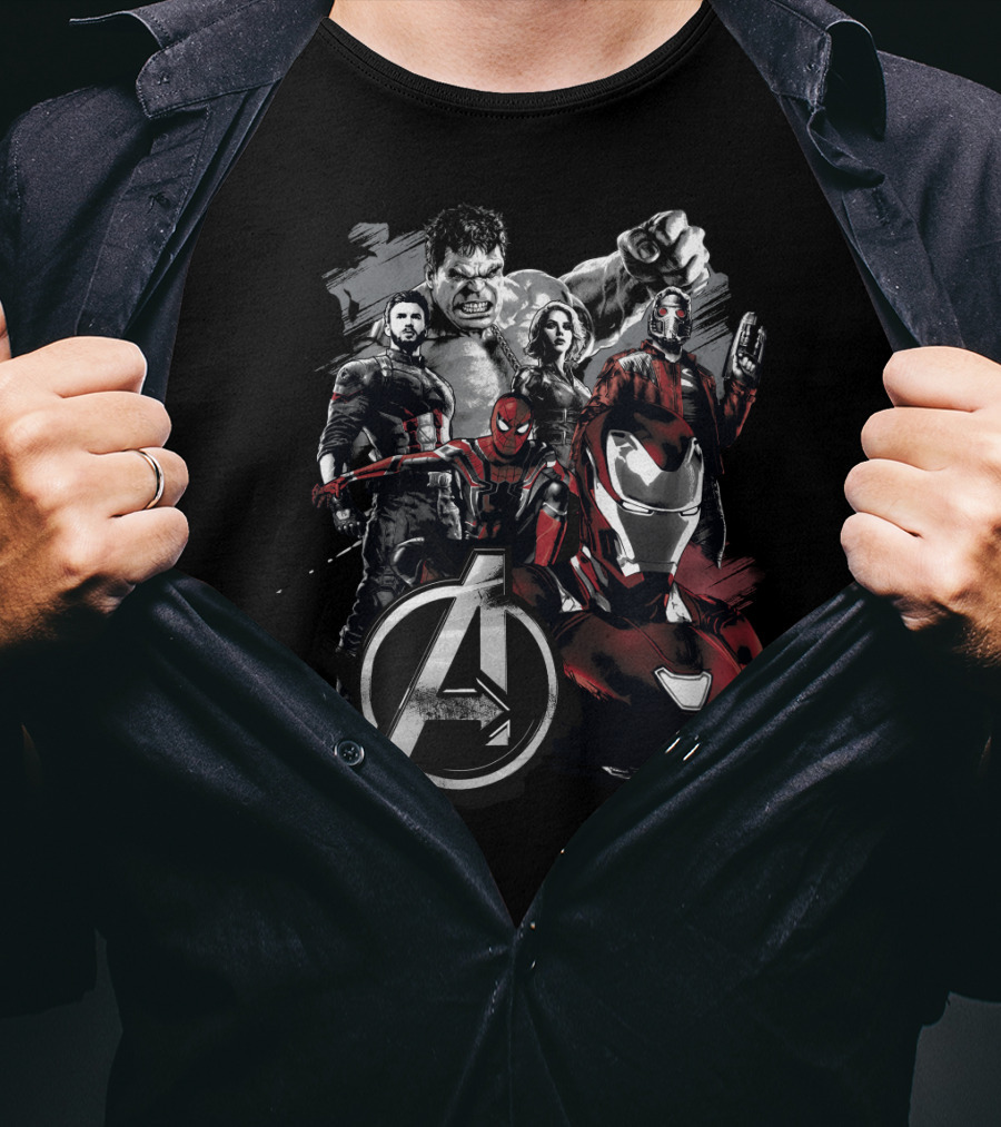Marvel Avengers Infinity War Grunge Iron Man Spider-Man Captain America Hulk Black Widow Star-Lord T-Shirt