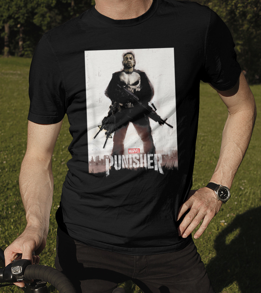 Marvel The Punisher Frank Castle One Man Army Standing With Weapons And Skull Emblem T-Shirt