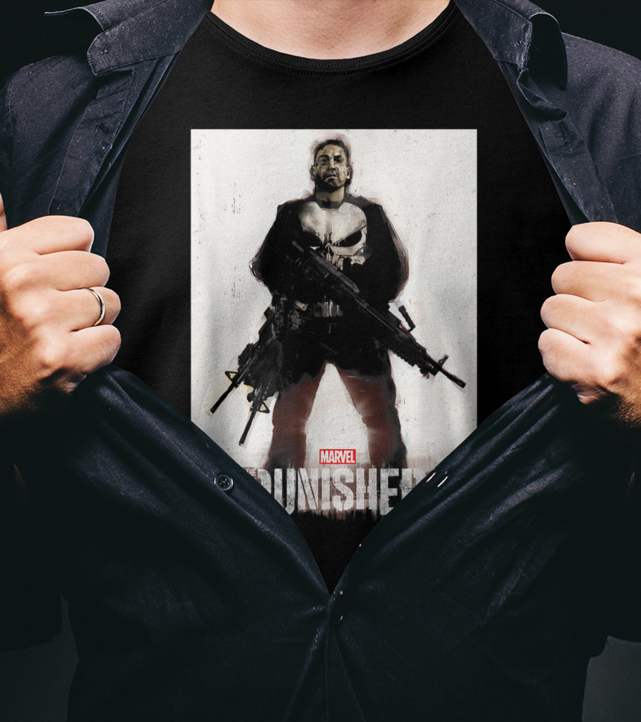 Marvel The Punisher Frank Castle One Man Army Standing With Weapons And Skull Emblem T-Shirt