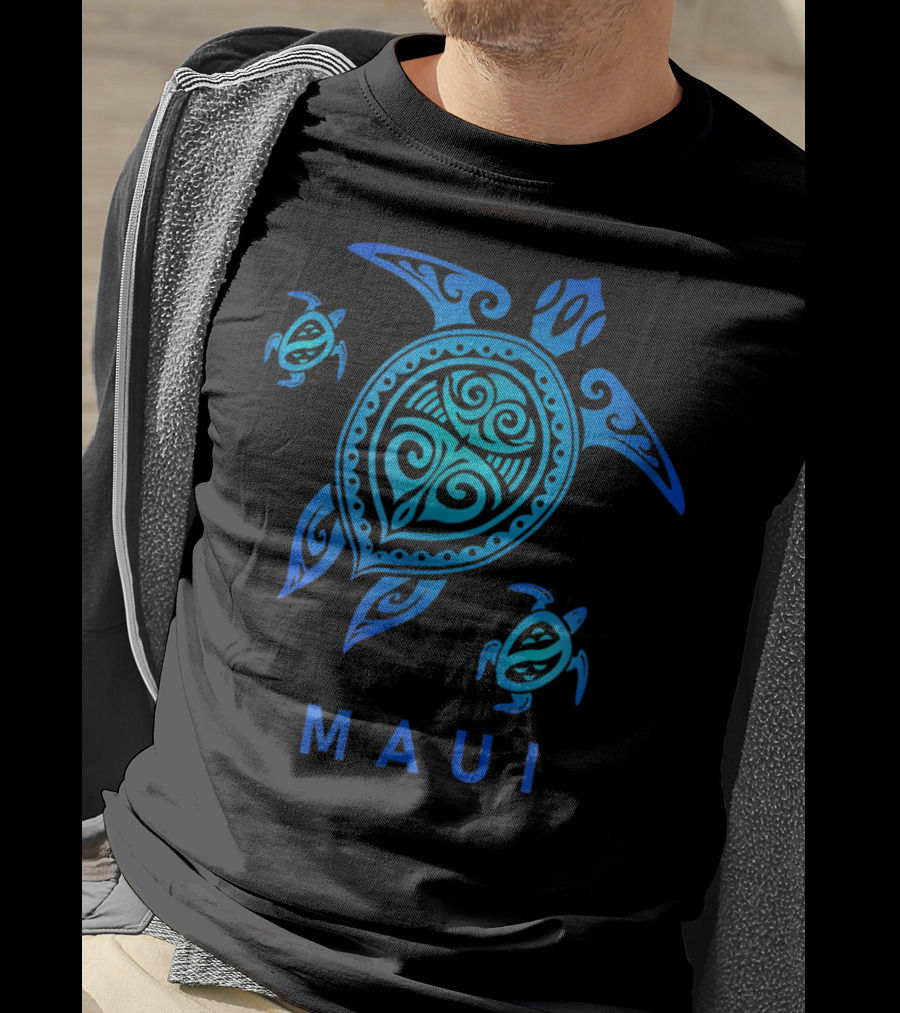 Maui Hawaii Blue Tribal Turtle T-Shirt