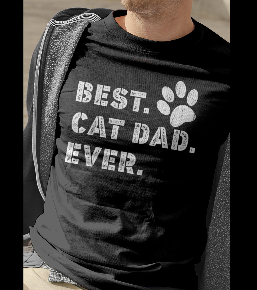 Best Cat Dad Ever Father's Day Mens Paw Prints T-Shirt