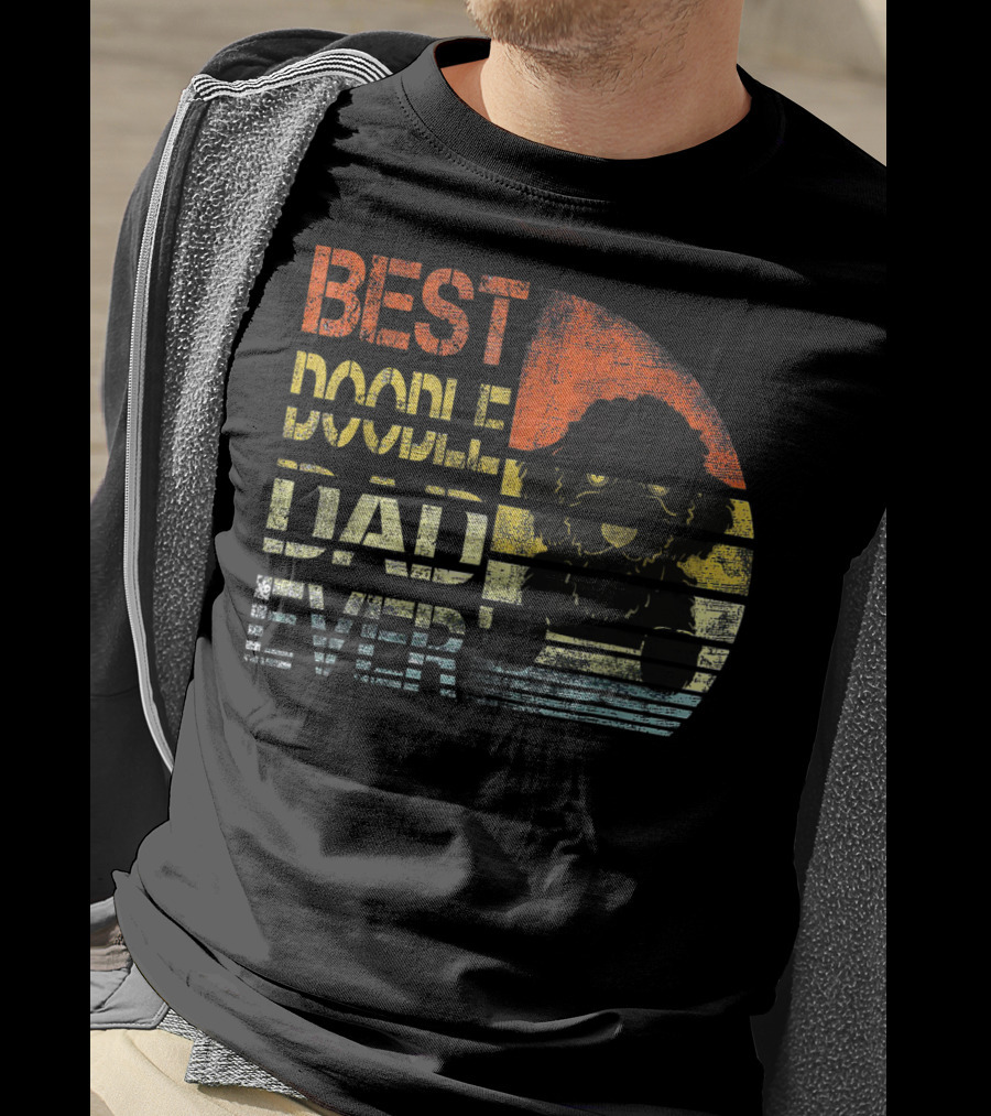 Best Doodle Dad Ever Vintage Gold Sunset Dog T-Shirt