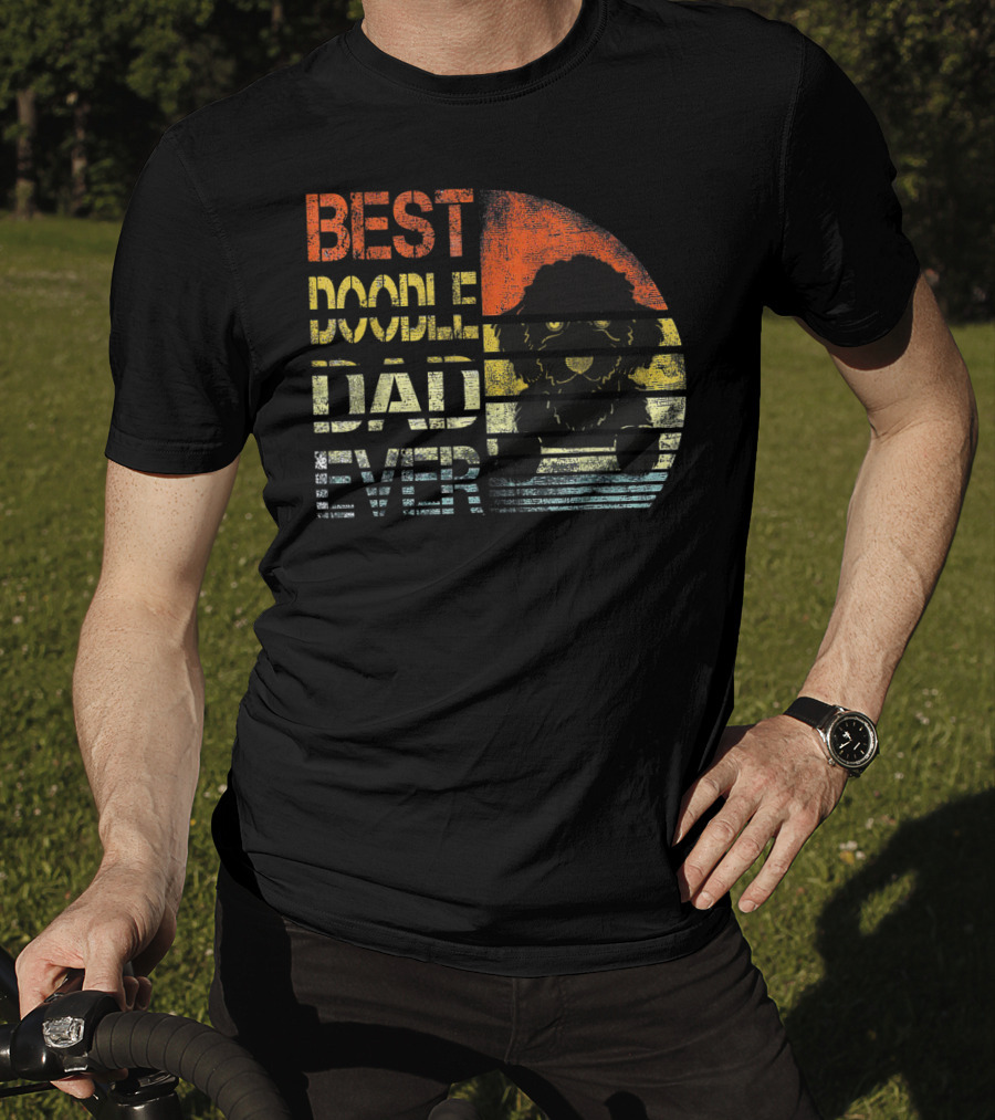 Best Doodle Dad Ever Vintage Gold Sunset Dog T-Shirt