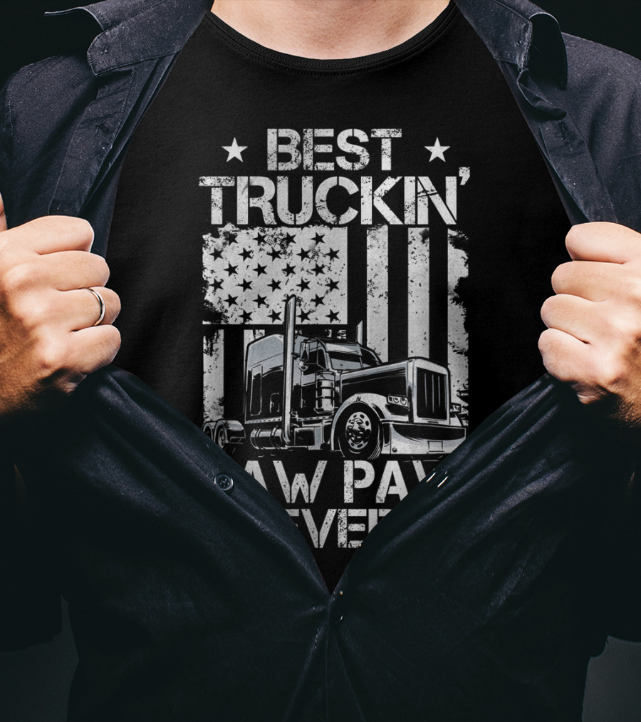 Best Truckin' Paw Paw Ever American Flag Semi Truck T-Shirt