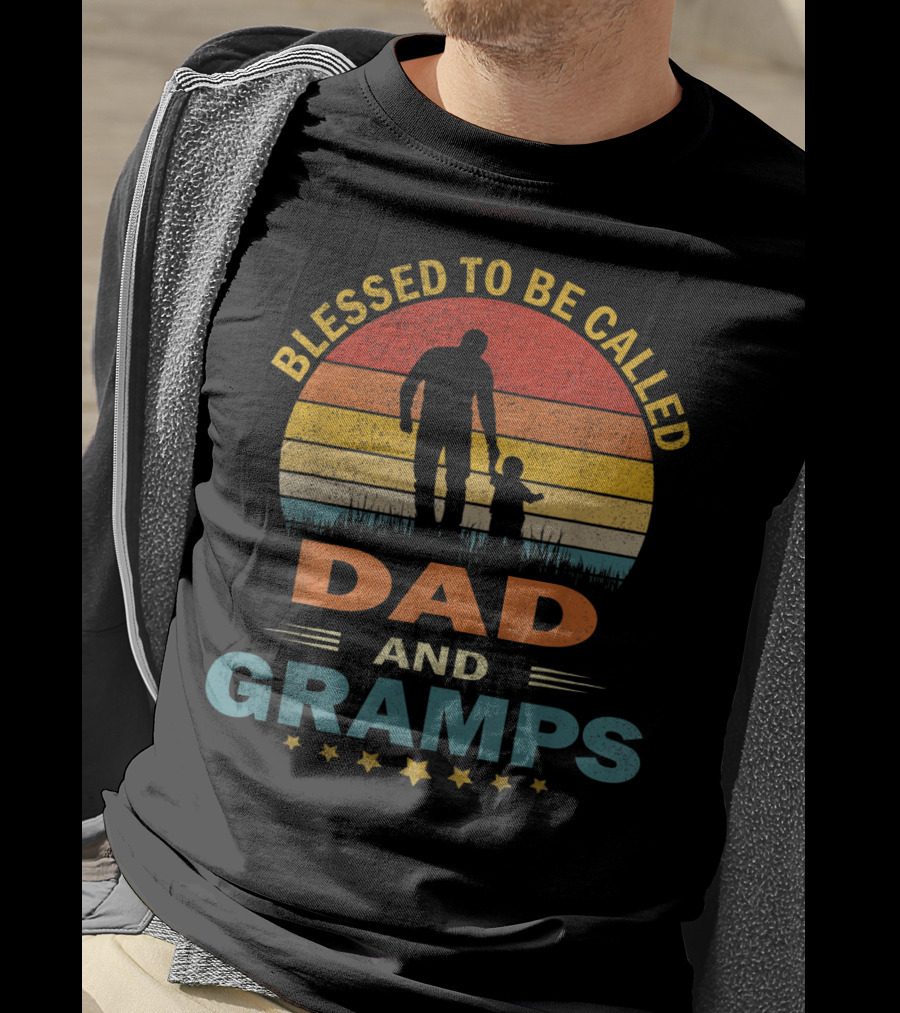 Blessed To Be Called Dad And Gramps Vintage Sunset T-Shirt