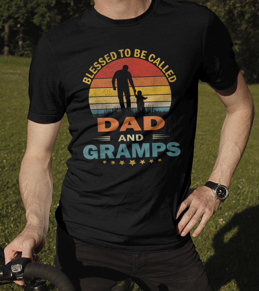 Blessed To Be Called Dad And Gramps Vintage Sunset T-Shirt